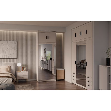 Dwudrzwiowa szafa z nadstawką lustrem 90 cm TRINO beżowa